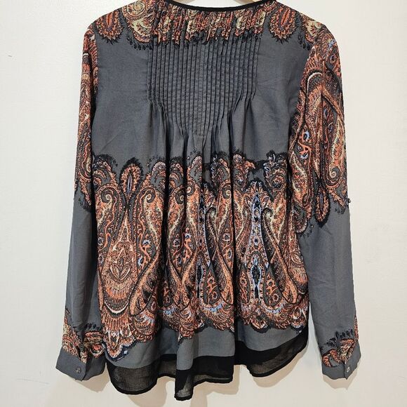Daniel Rainn - Blouse Ruffle Paisley Print Tassels Flowy - Size S - Gray Orange - Picture 3 of 10